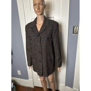 Vintage Viv Wool Blend Plaid Longline Blazer Jacket Womens size 16, Shoulder Pad